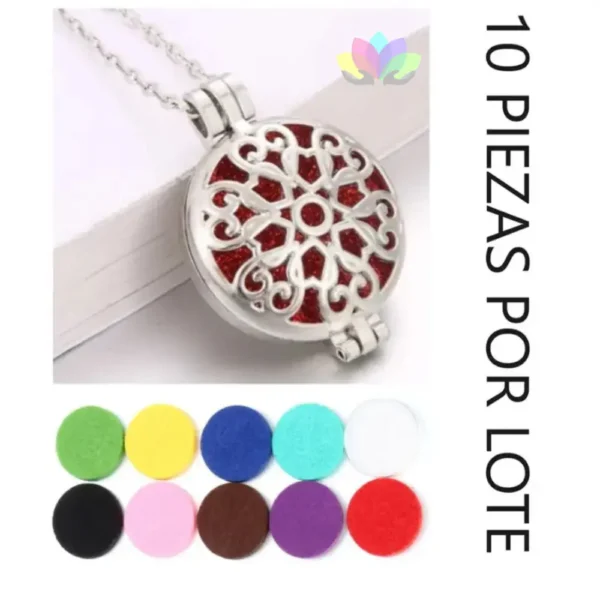 Collar aromaterapia leoexpress.shop 03 Collar Difusor Para Aromaterapia, Estilo Medallón - Con 10 Esponjas De Repuesto.