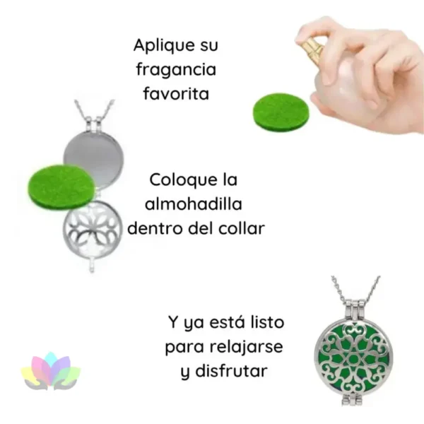 Collar aromaterapia leoexpress.shop 04 Collar Difusor Para Aromaterapia, Estilo Medallón - Con 10 Esponjas De Repuesto.