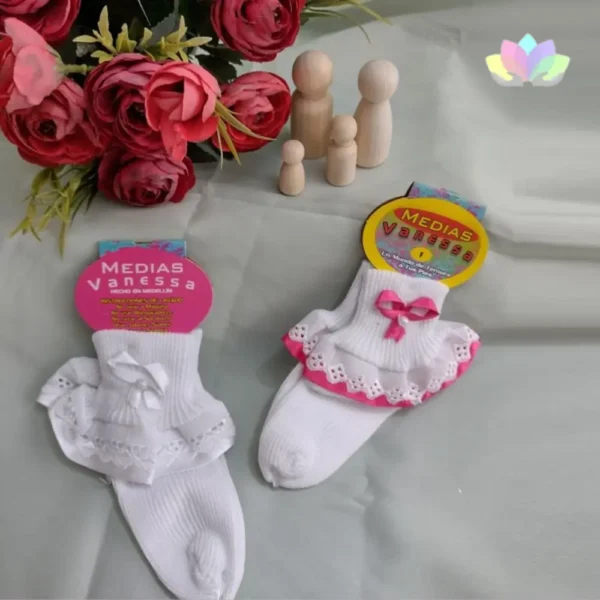 Medias De Boleros Para Bebitas Y Niñas - Media Calcetín Blanca Con Bolero.