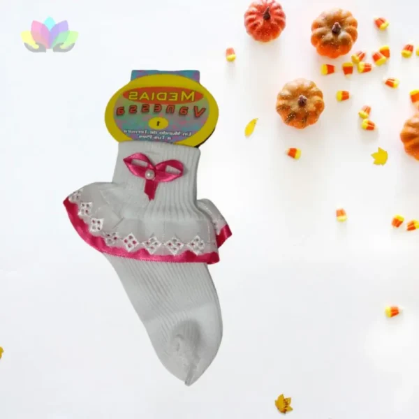 Medias De Boleros Para Bebitas Y Niñas - Media Calcetín Blanca Con Bolero.