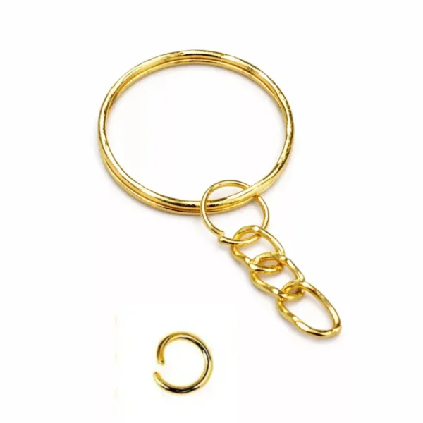 Llavero Económico Dorado - Argollas Para Llavero 2 Cm De Diámetro Interno+ Cadena + Argolla
