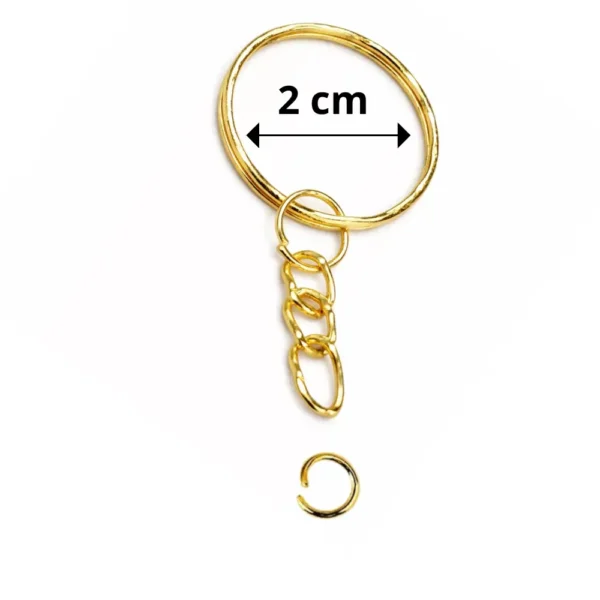 Llavero Económico Dorado - Argollas Para Llavero 2 Cm De Diámetro Interno+ Cadena + Argolla